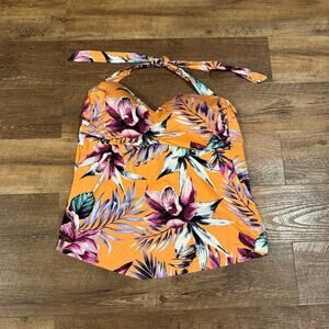 Liz Claiborne Plus 18W Halter Tankini Top Sunset Floral Resort Vacation Cruise